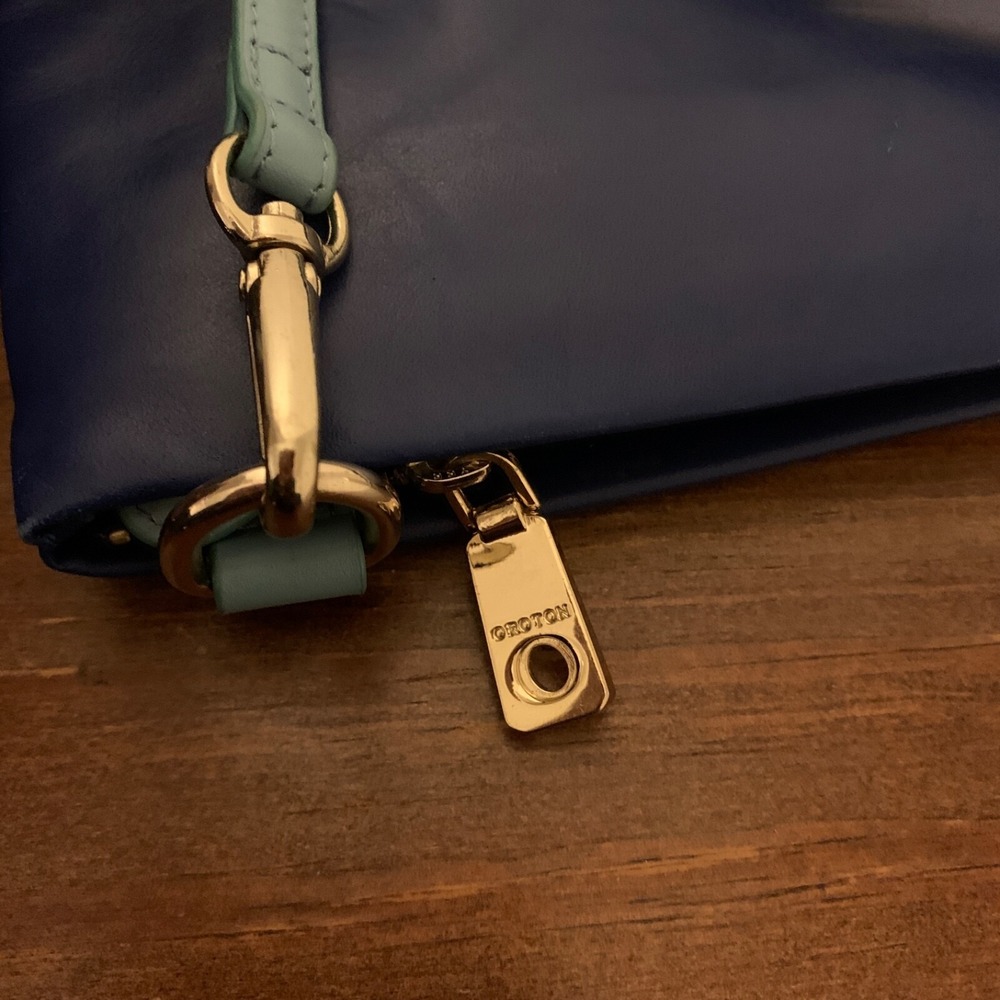 OROTON Leather Crossbody Mini Bag Blue Colorblock Removable Strap Card Holder - Picture 7 of 10